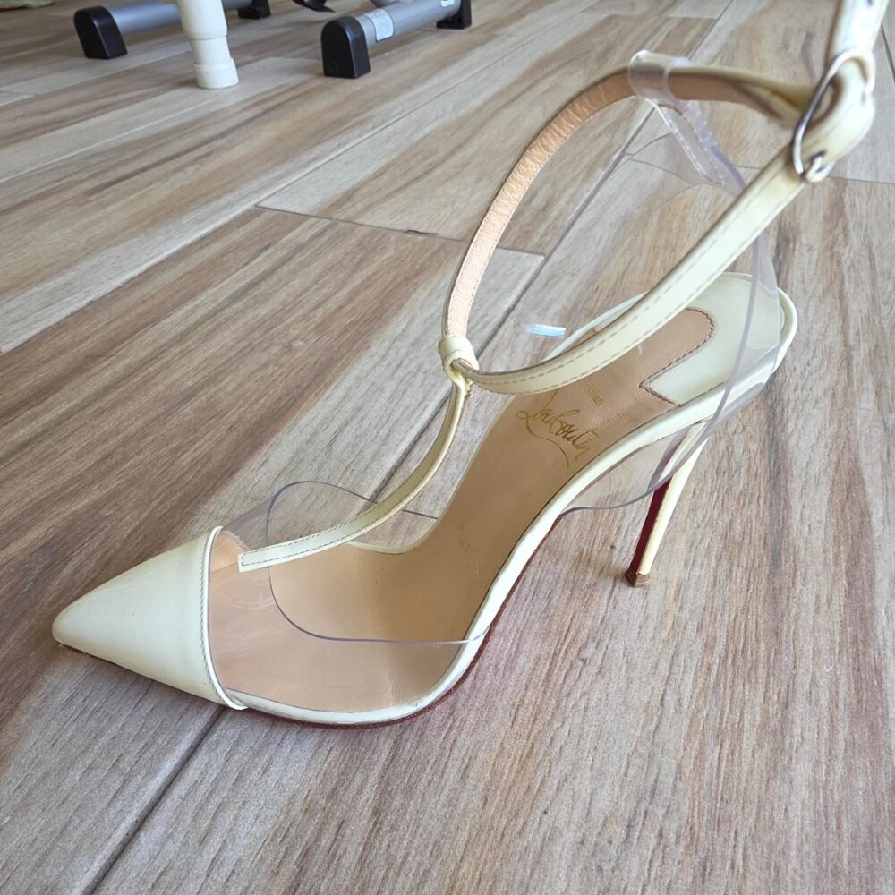 Chrisian Louboutin NOSY 100 Patent/PVC Latte/Transparent Pumps Eur. 36/5